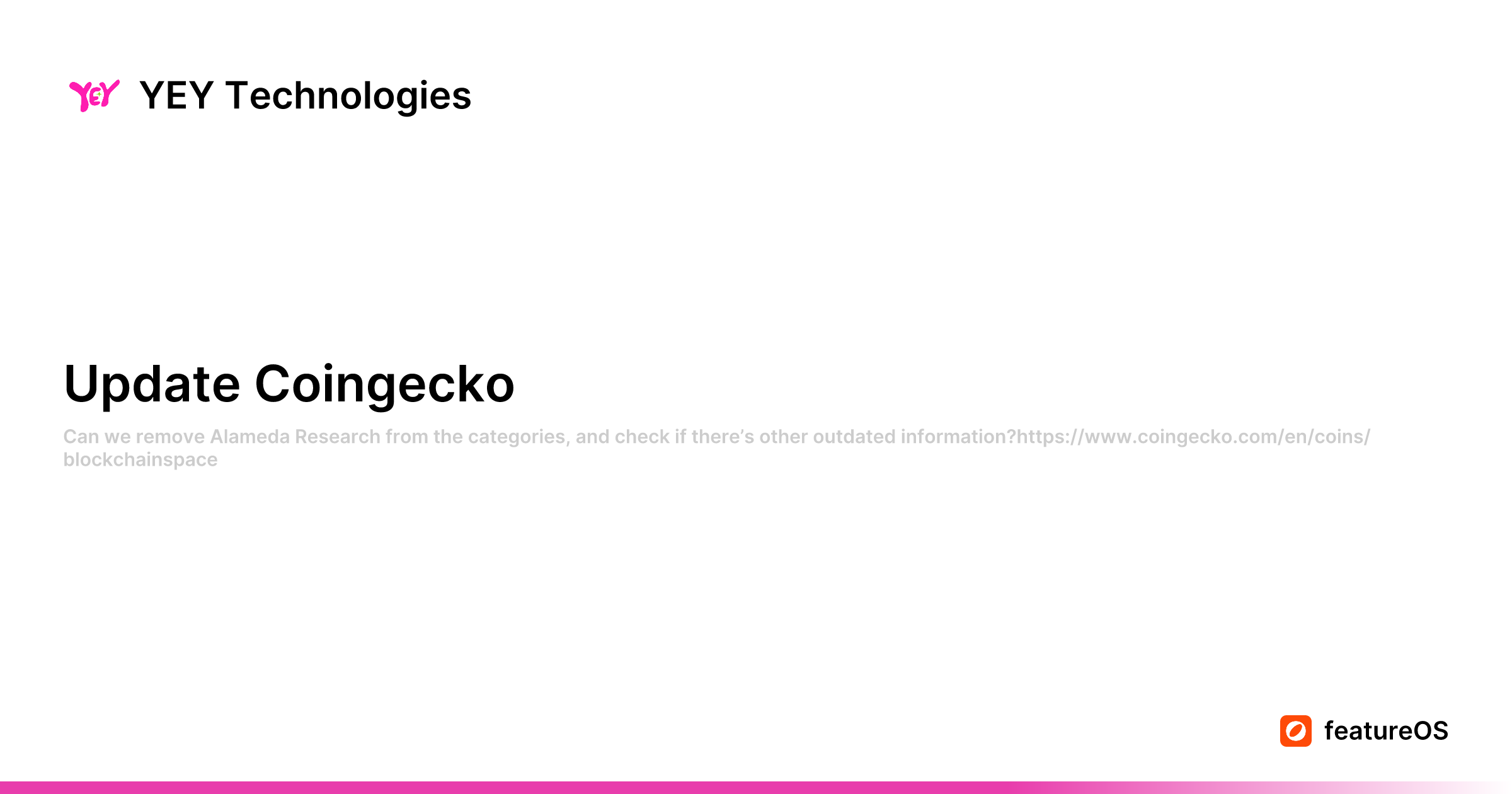 Update Coingecko | YEY Technologies
