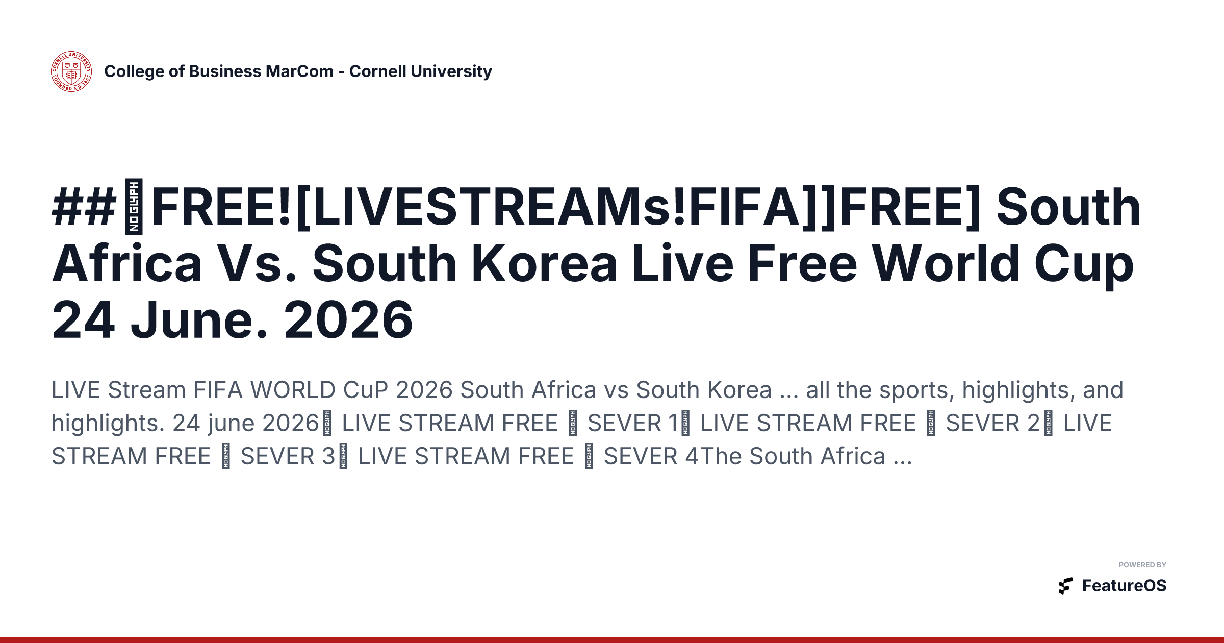 ##【FREE![LIVESTREAMs!FIFA]]FREE] South Africa Vs. South Korea Live Free World Cup 24 June. 2026 | College of Business MarCom - Cornell University