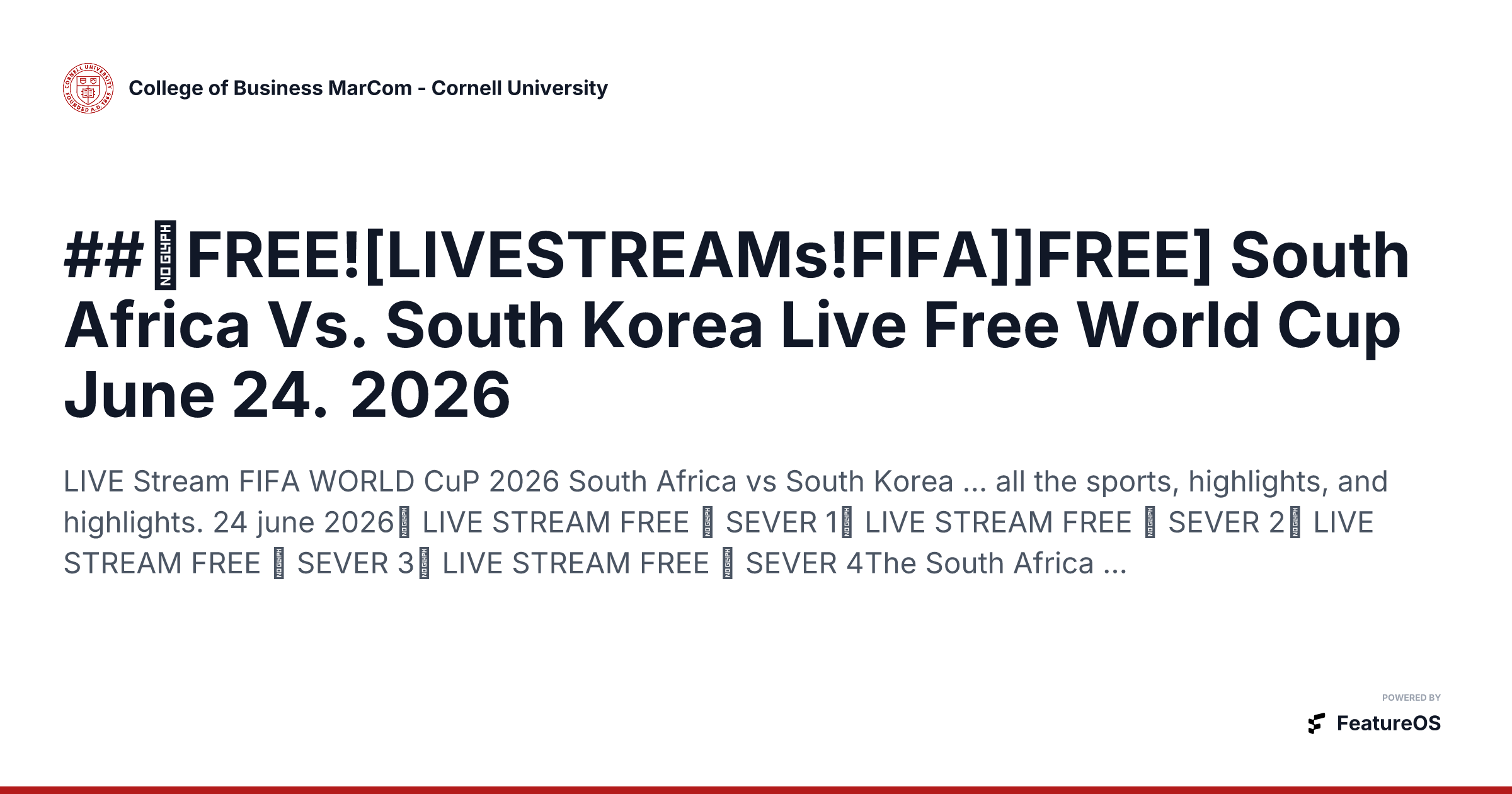 ##【FREE![LIVESTREAMs!FIFA]]FREE] South Africa Vs. South Korea Live Free World Cup June 24. 2026 | College of Business MarCom - Cornell University