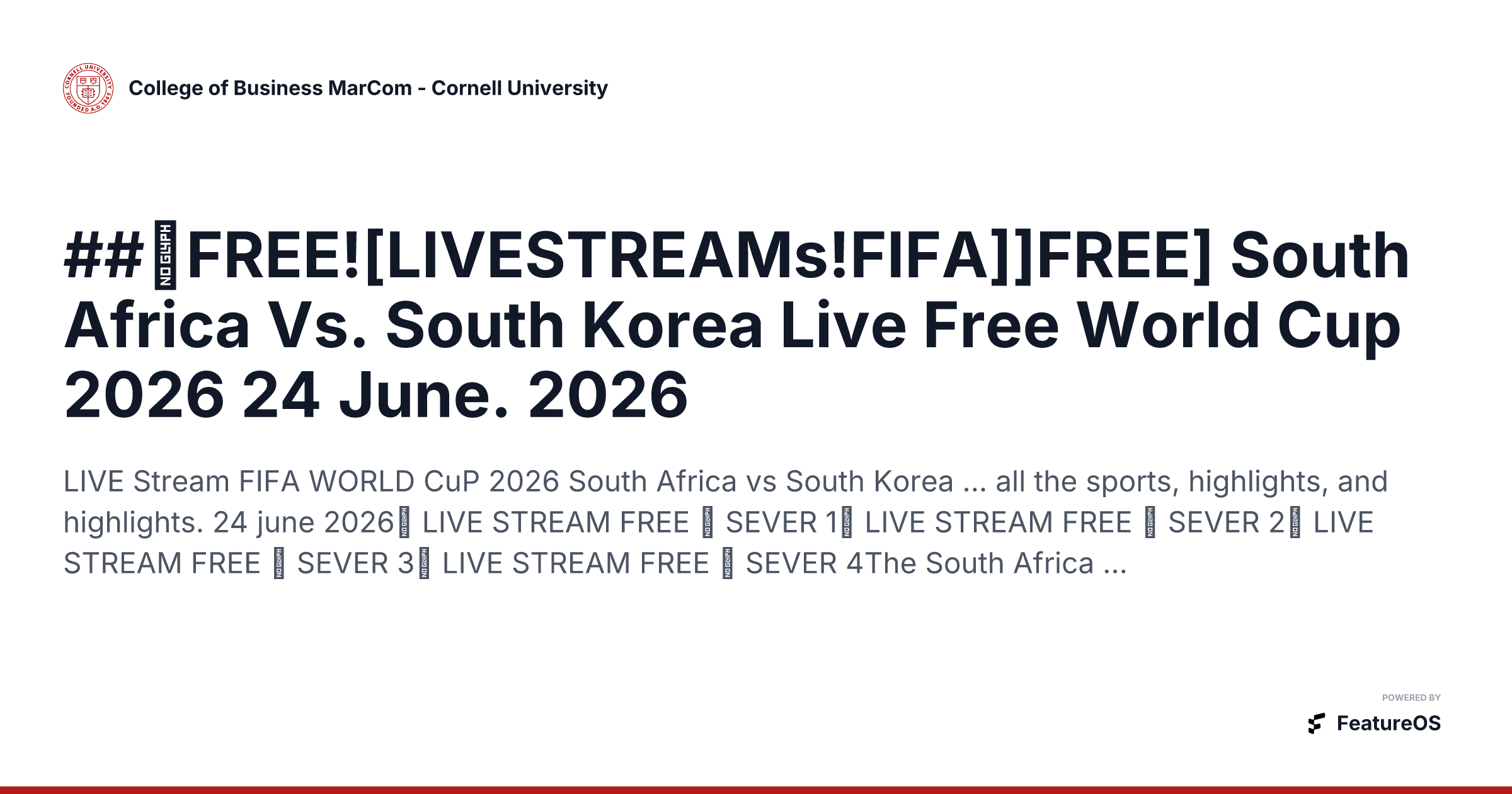 ##【FREE![LIVESTREAMs!FIFA]]FREE] South Africa Vs. South Korea Live Free World Cup 2026 24 June. 2026 | College of Business MarCom - Cornell University
