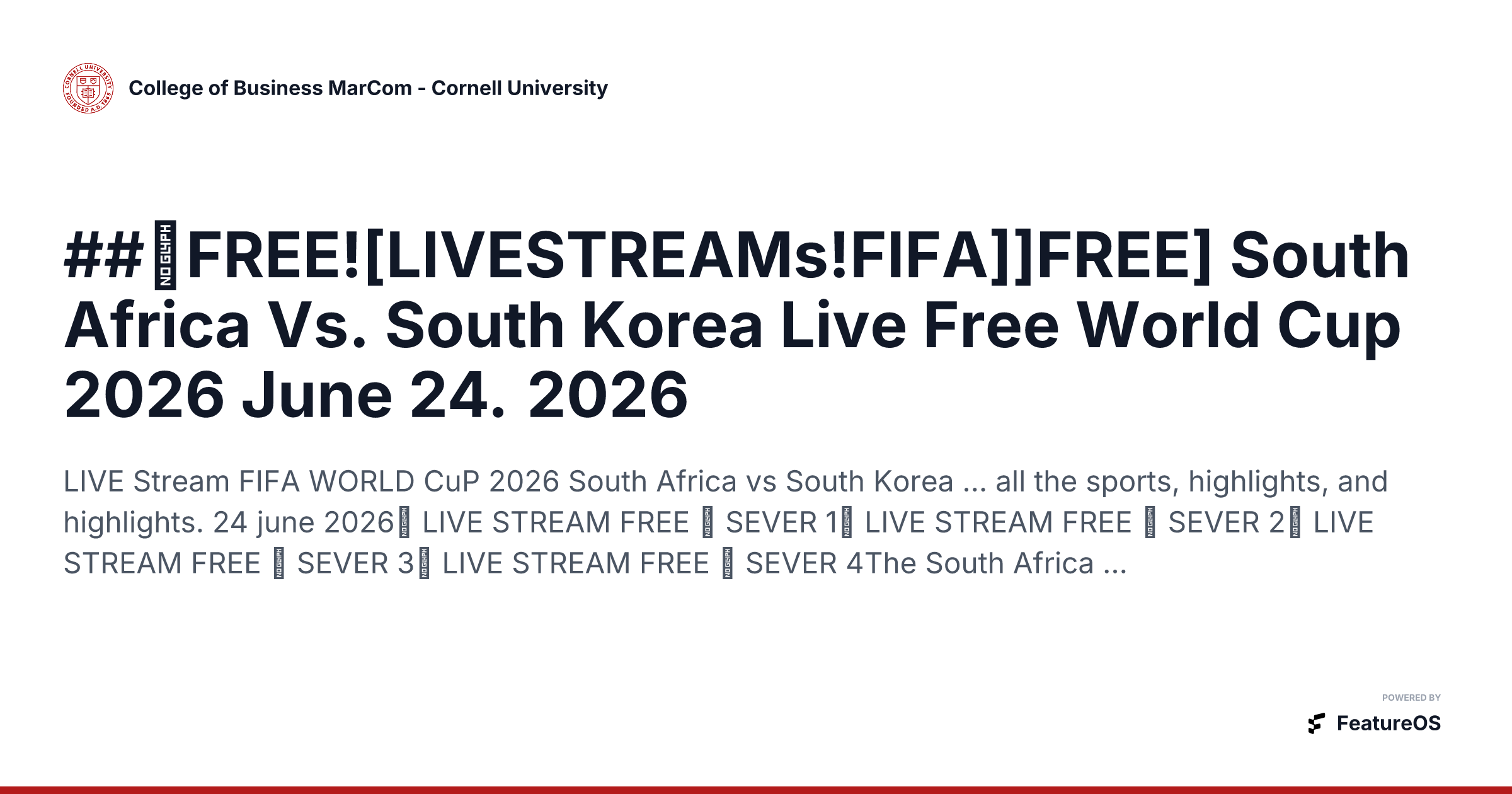 ##【FREE![LIVESTREAMs!FIFA]]FREE] South Africa Vs. South Korea Live Free World Cup 2026 June 24. 2026 | College of Business MarCom - Cornell University
