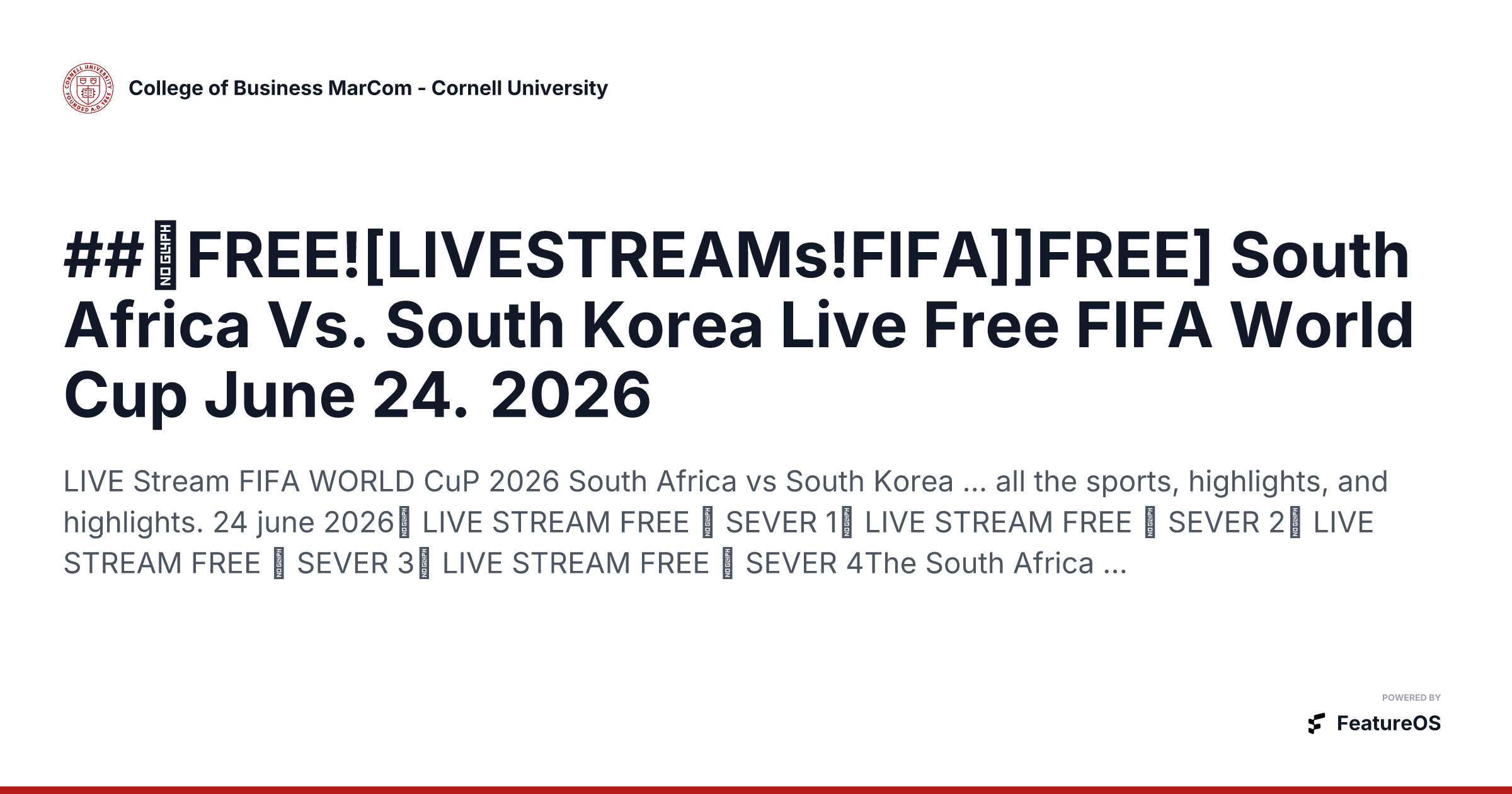 ##【FREE![LIVESTREAMs!FIFA]]FREE] South Africa Vs. South Korea Live Free FIFA World Cup June 24. 2026 | College of Business MarCom - Cornell University