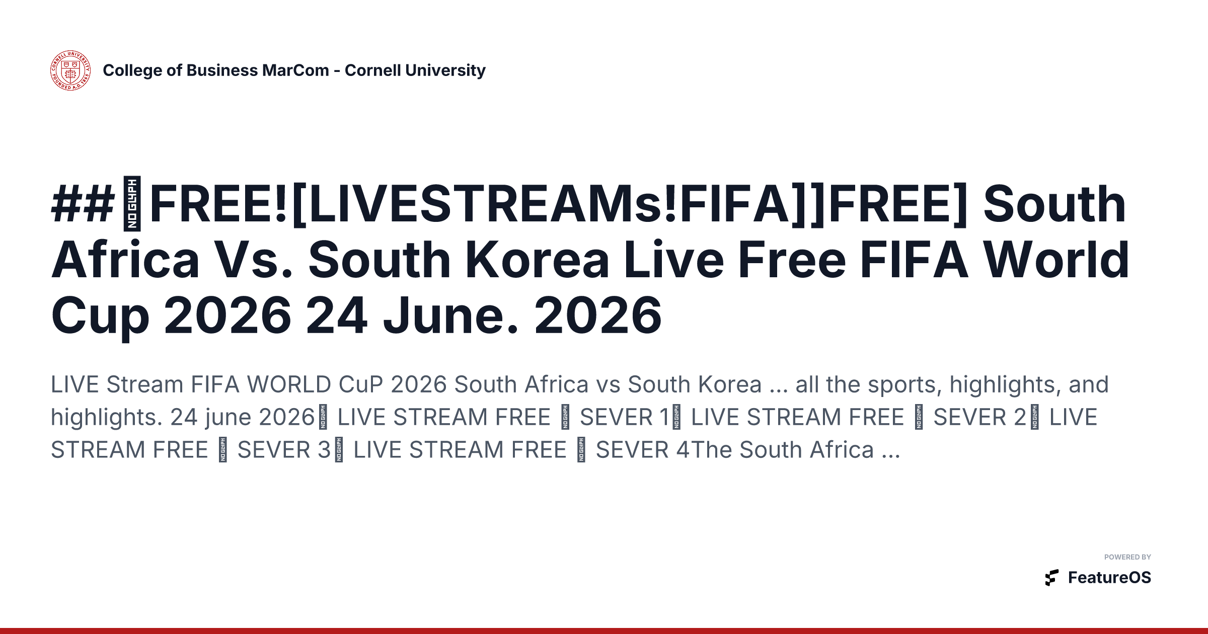 ##【FREE![LIVESTREAMs!FIFA]]FREE] South Africa Vs. South Korea Live Free FIFA World Cup 2026 24 June. 2026 | College of Business MarCom - Cornell University