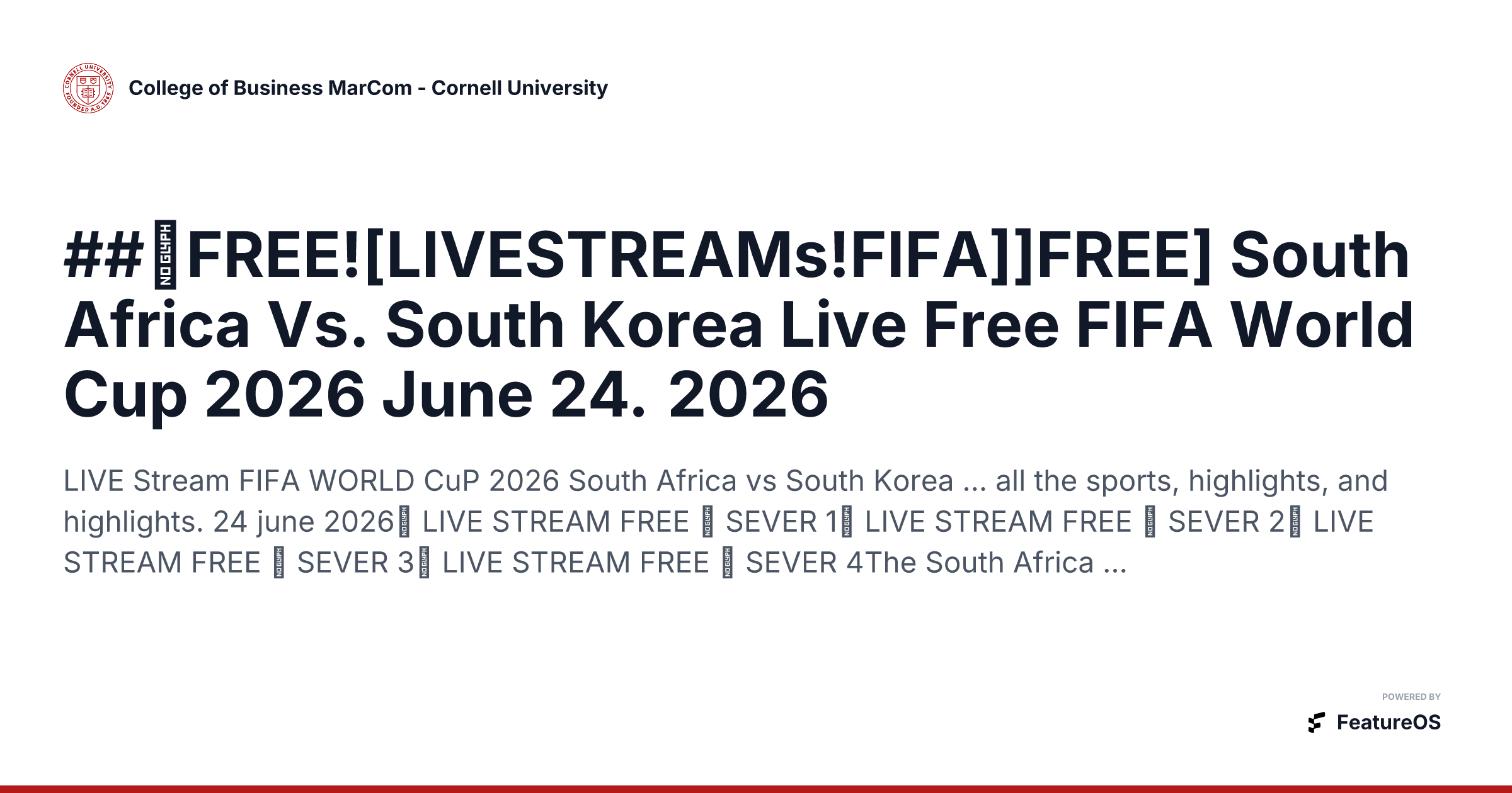 ##【FREE![LIVESTREAMs!FIFA]]FREE] South Africa Vs. South Korea Live Free FIFA World Cup 2026 June 24. 2026 | College of Business MarCom - Cornell University
