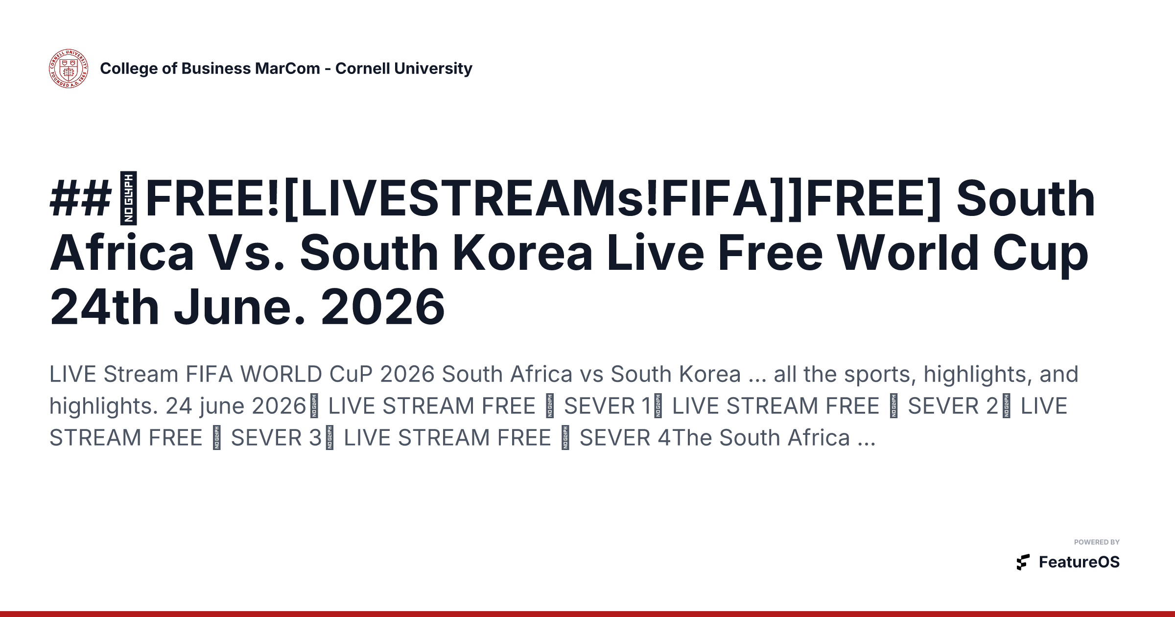 ##【FREE![LIVESTREAMs!FIFA]]FREE] South Africa Vs. South Korea Live Free World Cup 24th June. 2026 | College of Business MarCom - Cornell University