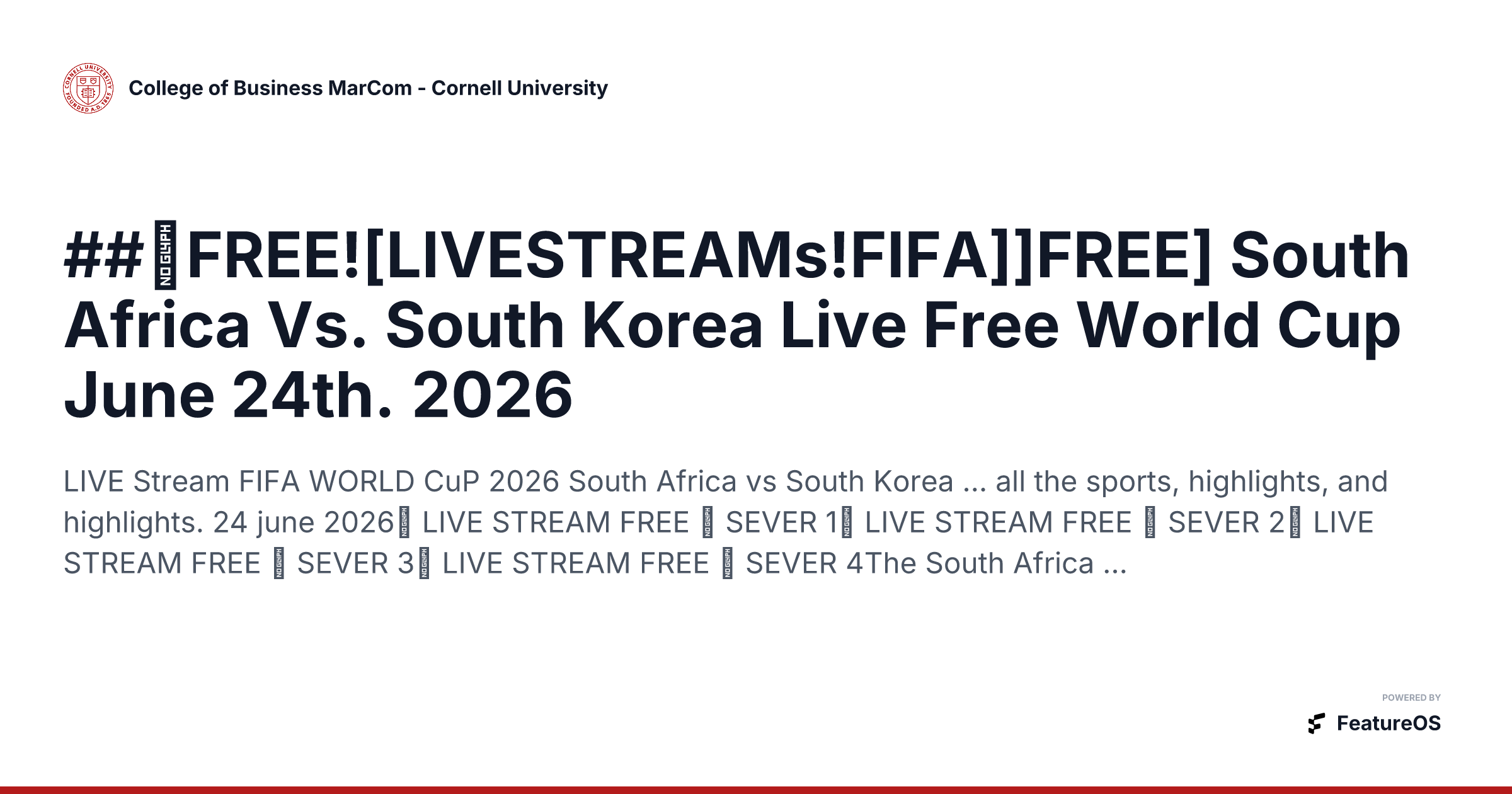##【FREE![LIVESTREAMs!FIFA]]FREE] South Africa Vs. South Korea Live Free World Cup June 24th. 2026 | College of Business MarCom - Cornell University