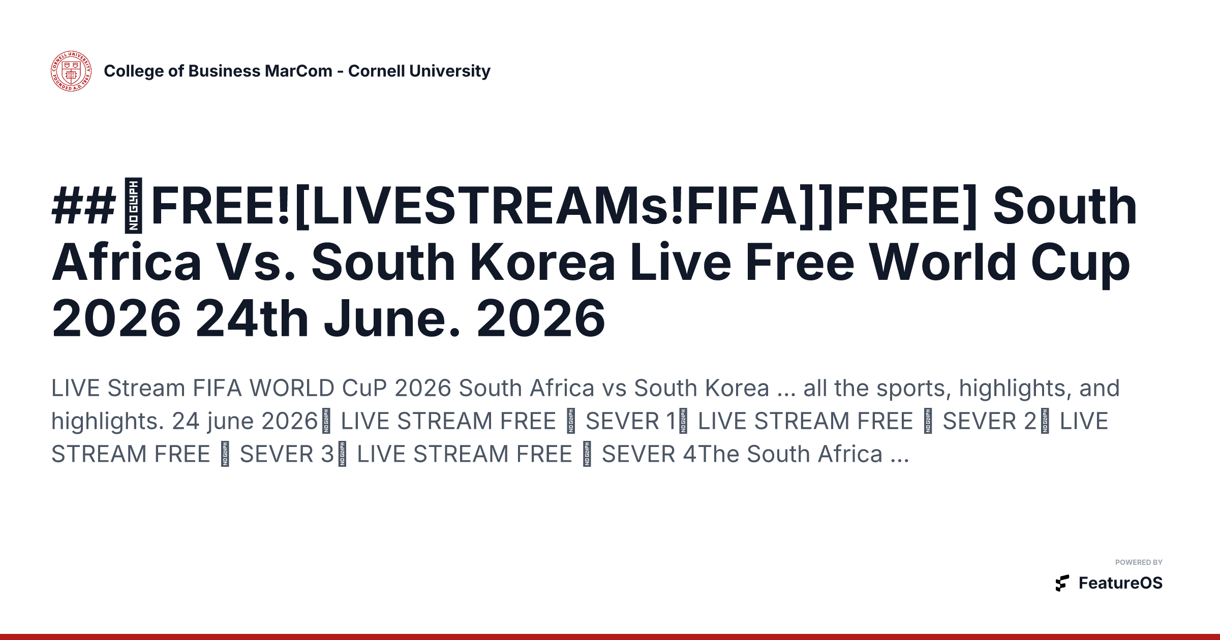 ##【FREE![LIVESTREAMs!FIFA]]FREE] South Africa Vs. South Korea Live Free World Cup 2026 24th June. 2026 | College of Business MarCom - Cornell University