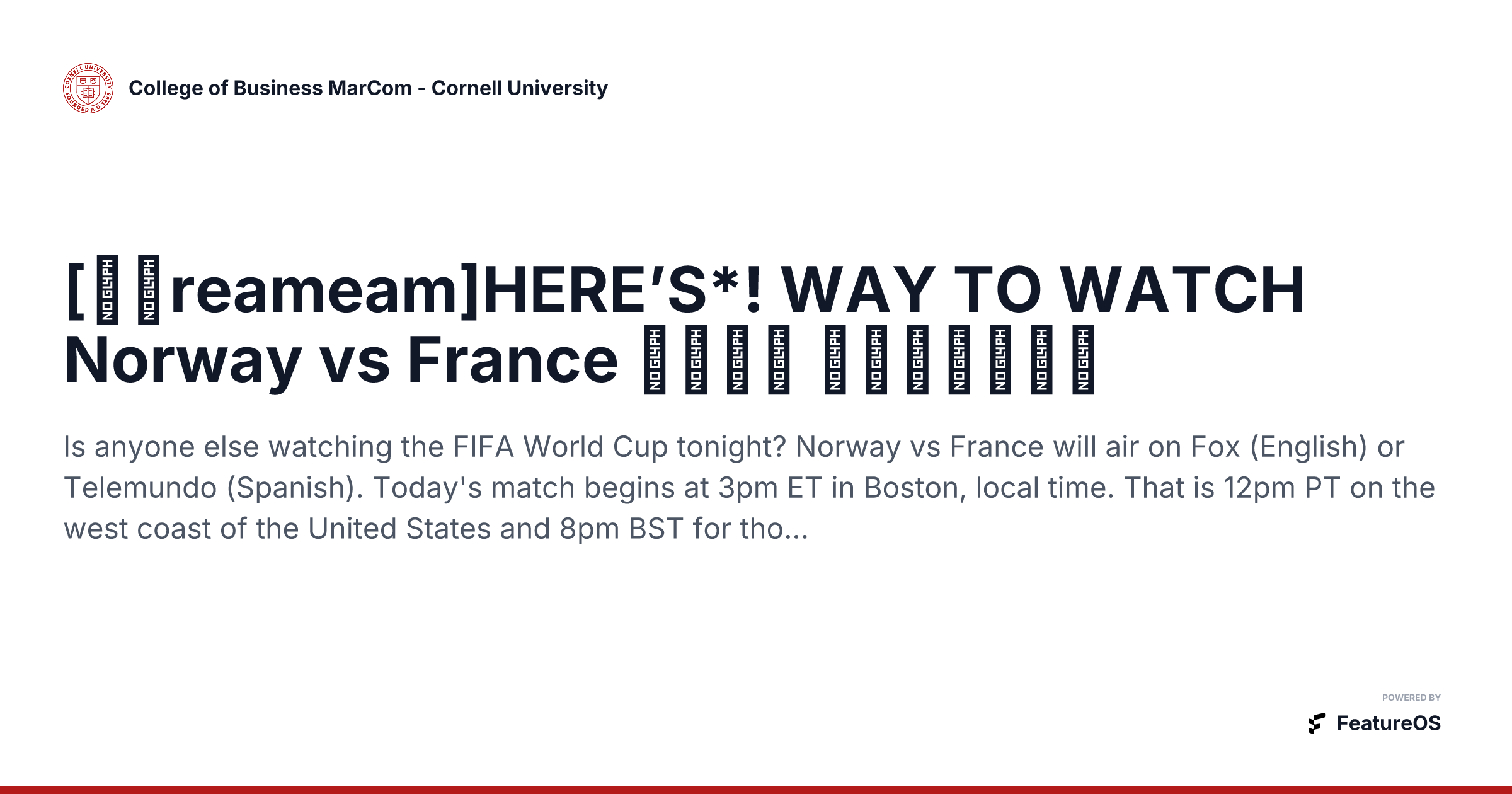 [𝐒𝐓reameam]HERE’S*! WAY TO WATCH Norway vs France 𝕃𝕚𝕧𝕖 𝒮𝒯𝑅𝐸𝒜𝑀𝒮 | College of Business MarCom - Cornell University